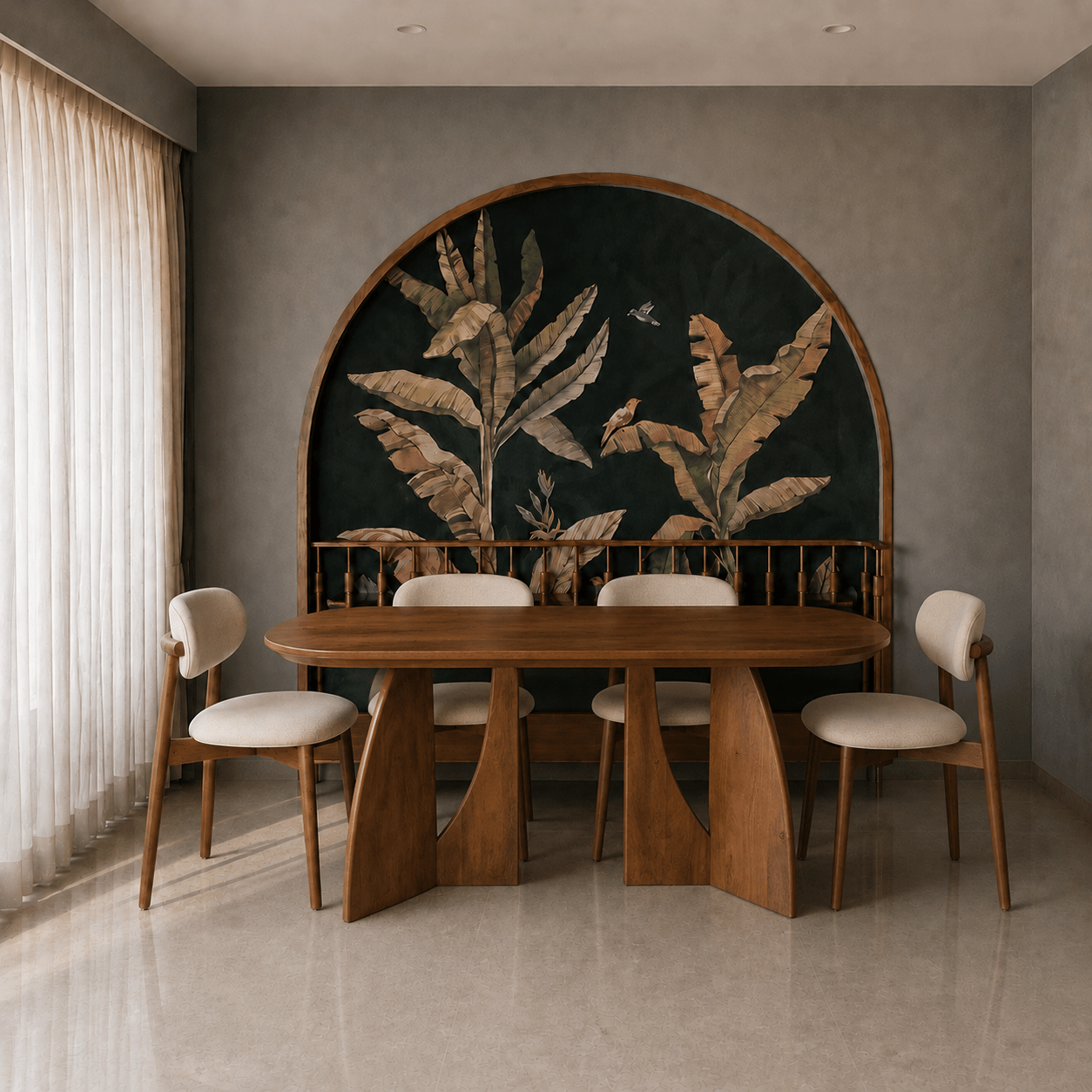 Crescent Wooden Dining Table Set - Dining Set - Gharaana