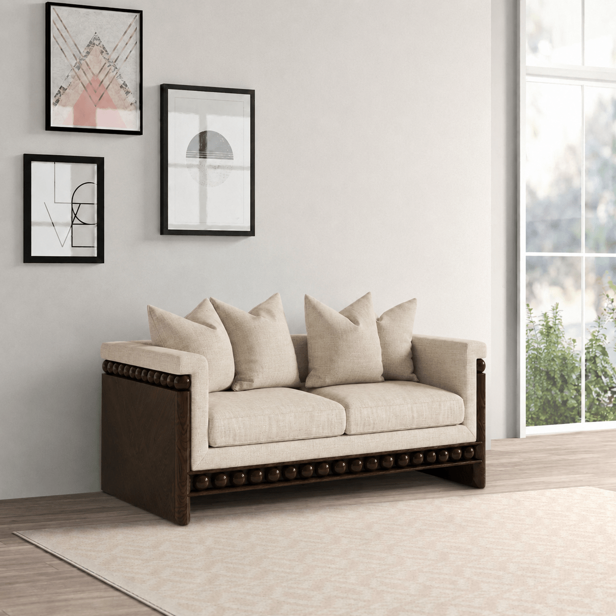 Pearl Wooden Upholstered Sofa - Sofas - Gharaana
