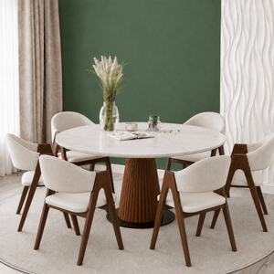 Serene Marble Top Wooden Dining Table Set - Dining Set - Gharaana