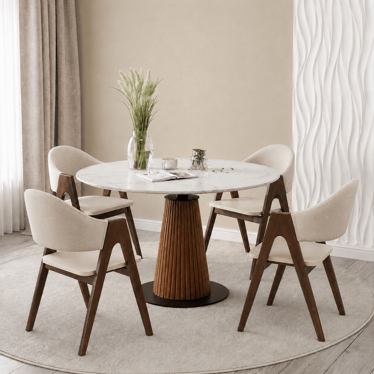 Serene Marble Top Wooden Dining Table Set - Dining Set - Gharaana