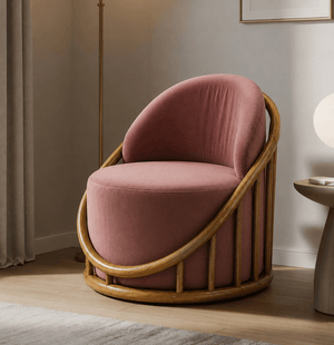 Sloan Plush Wooden Armchair - Armchairs - Gharaana