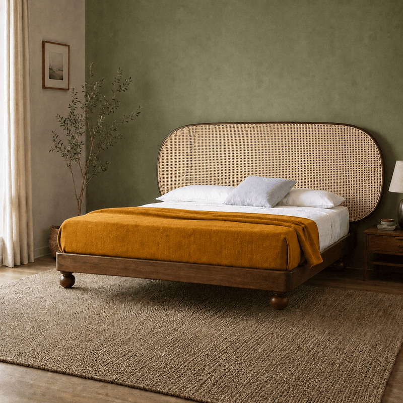Vyut 100% Solid Wood Cane Bed