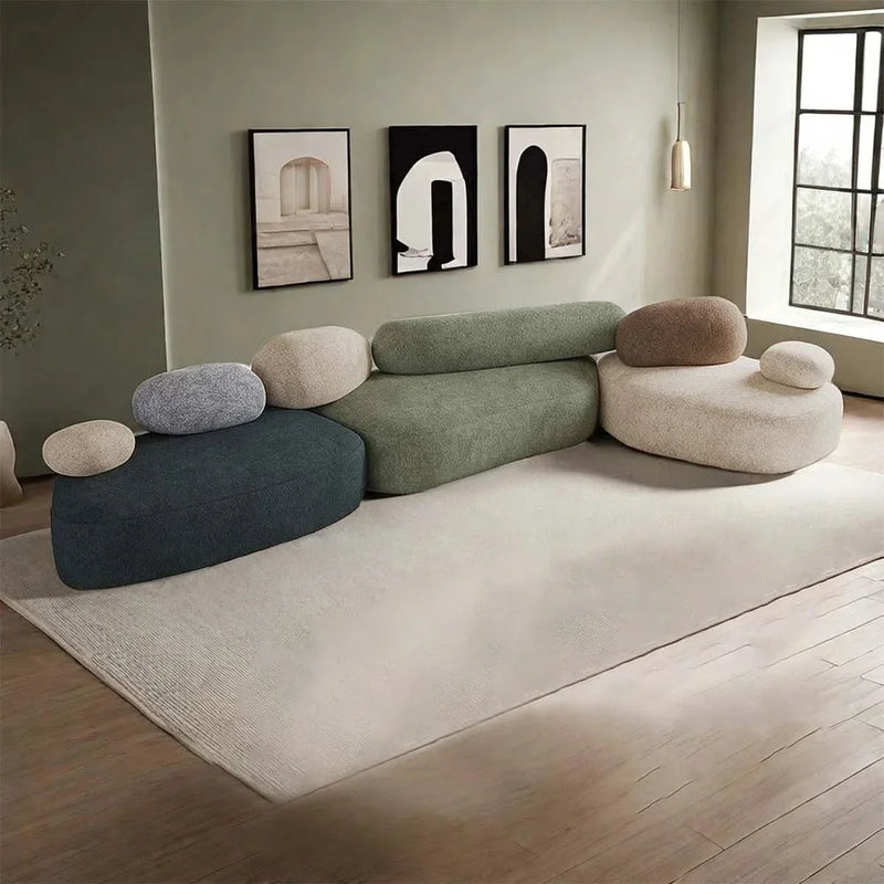 Cobblestone Shape Cloth Art Italian Sofa Combinat Living Room Set