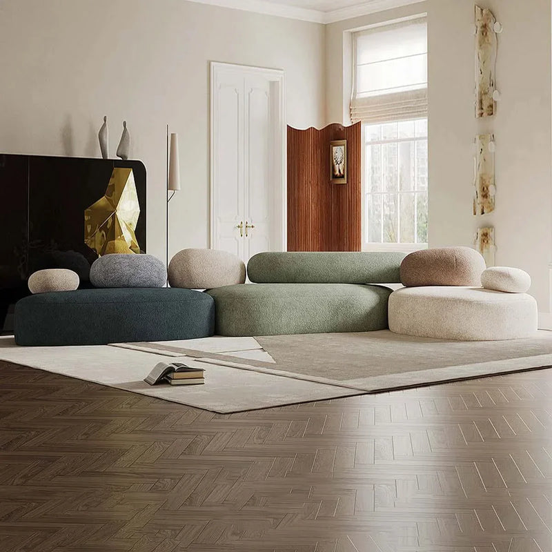 Cobblestone Shape Cloth Art Italian Sofa Combinat Living Room Set