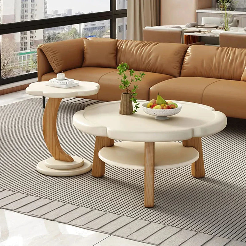 Creative round flowers solid wood coffee table