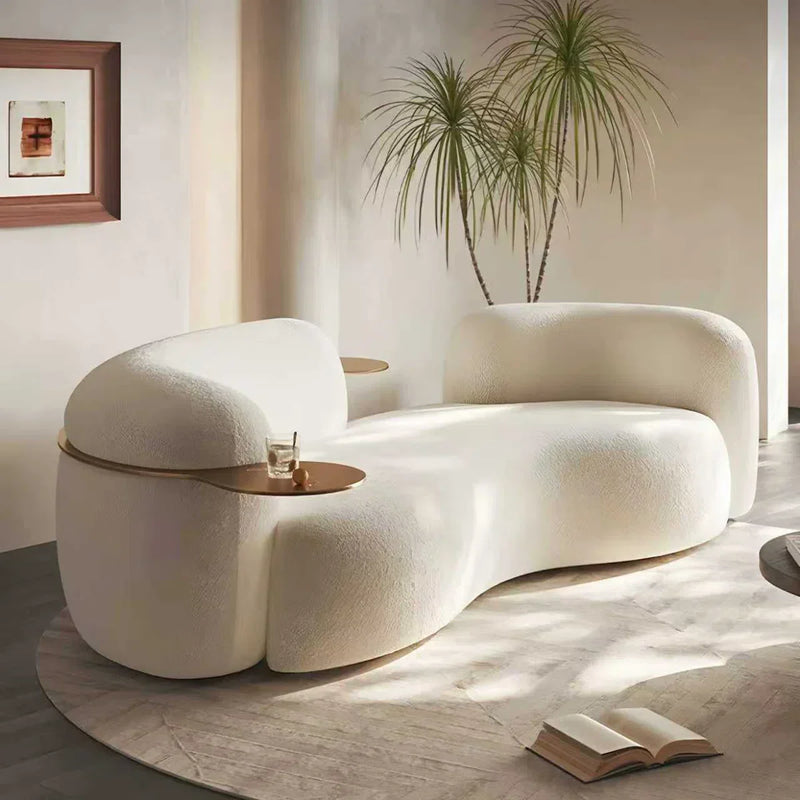 Shikar Curved Modern 3-Seater Sofa with Built-In Gold Tray - Craft Decor