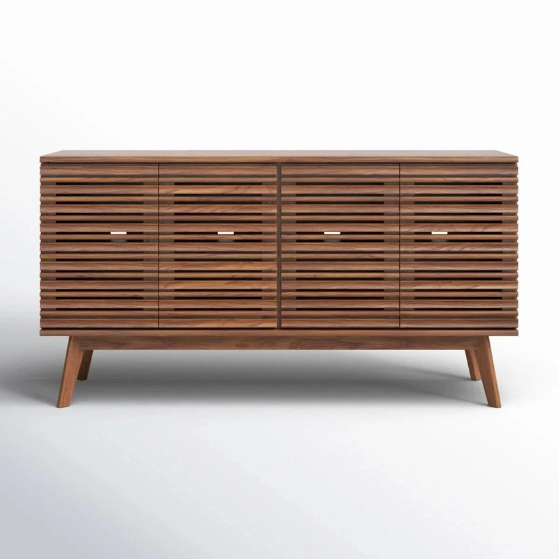 Mid-Century TV Console – 4 Cabinets, Cord Cutouts & Safety Anchor