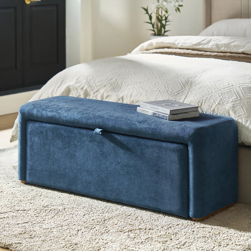 Side-opening Storage Bench with Padded Cushion and Solid Wood Legs