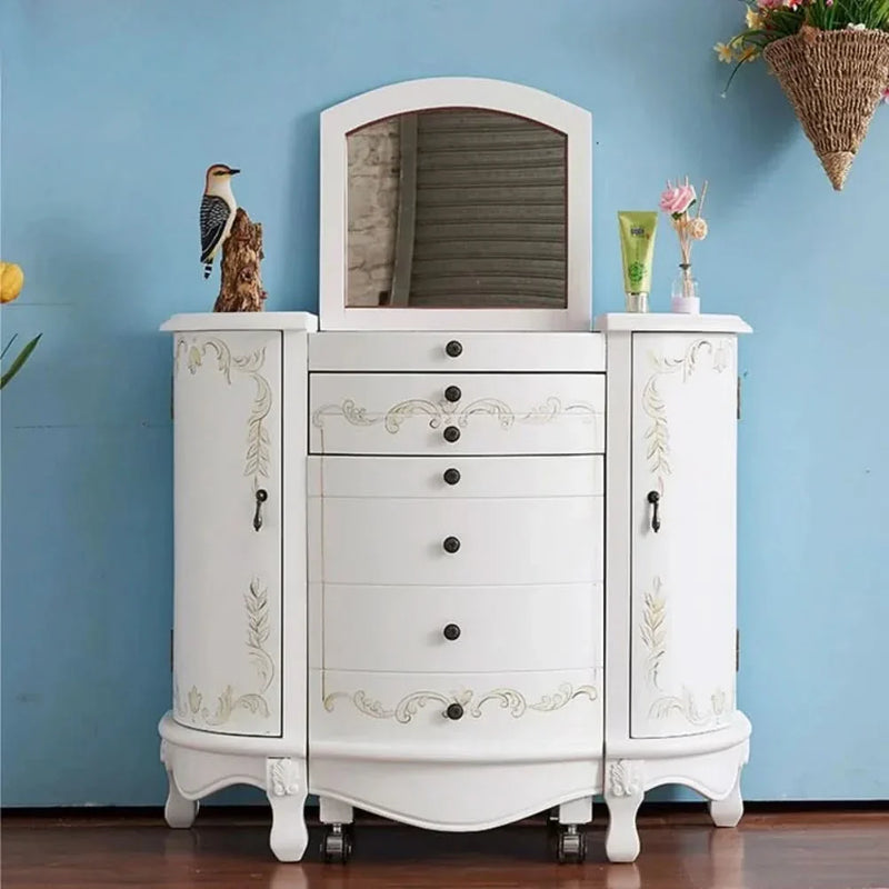 Vintage White Vanity Dresser with Mirror and Storage Drawers