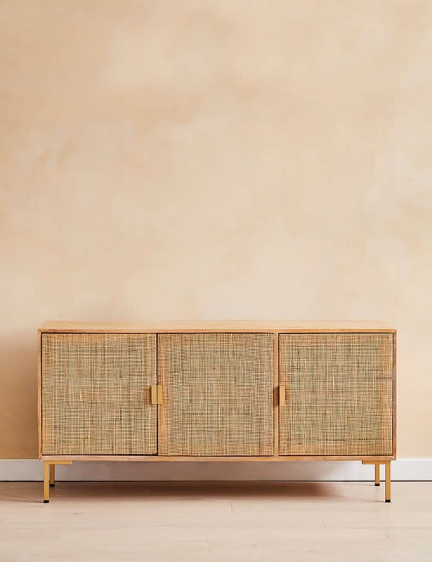 Cart Rattan Webbed Large Sideboard - Wooden Empiro