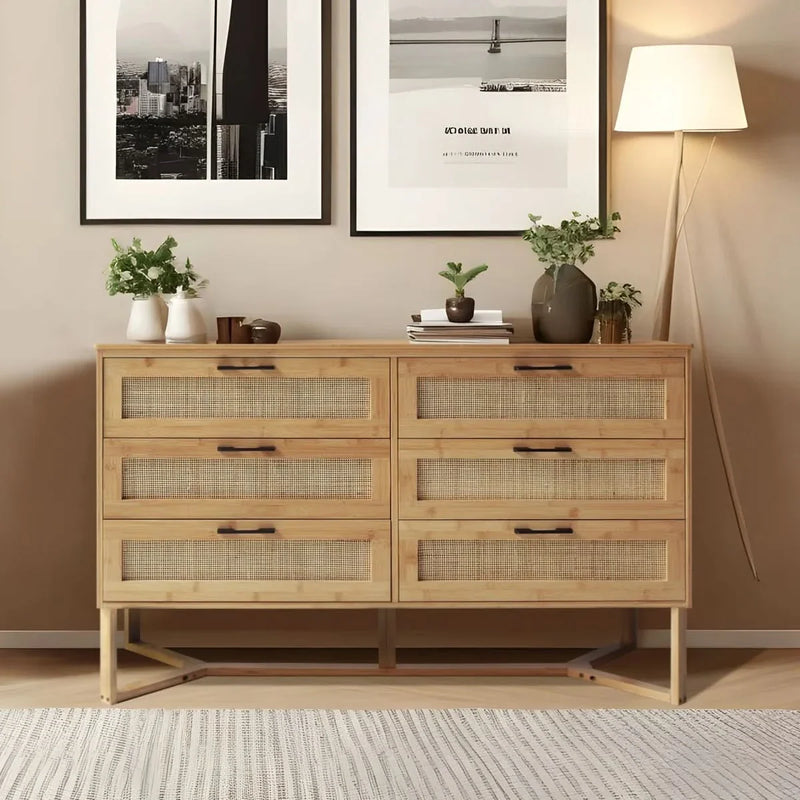 6 Drawer Double Dresser with Unique Base