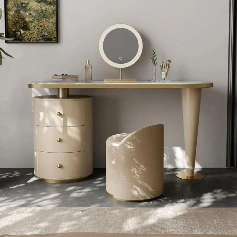 Modern Vanity Table Set with Mirror – Cream & Gold Finish