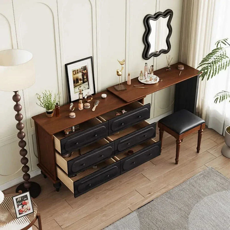 Vintage Wooden Dressing Table with Cushioned Stool