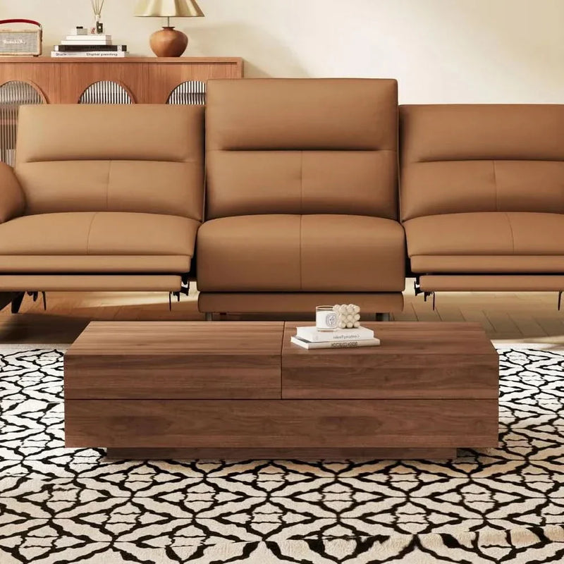 Modern Walnut Rectangular Coffee Table with Sliding Top and Hidden Storage, Elegant Living Room Furniture