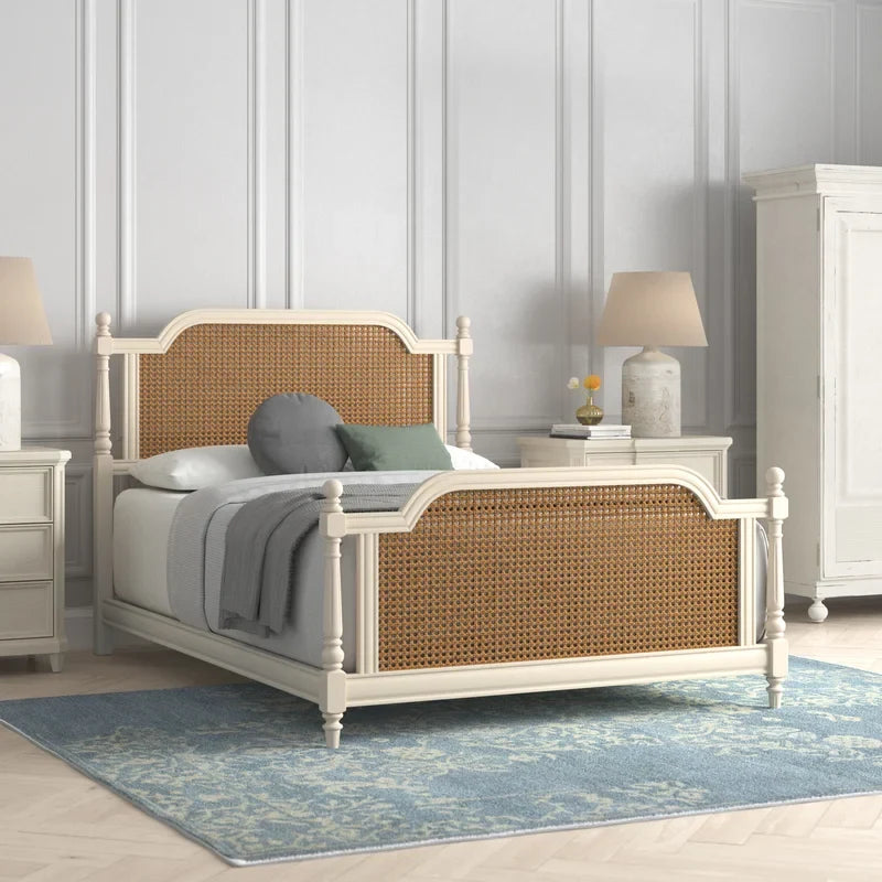 Wooden Empiro Sheesham Wood Vintage Luxury Standard White Morden Rattan Cane Bed