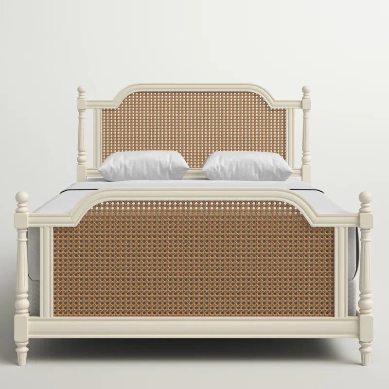 Wooden Empiro Sheesham Wood Vintage Luxury Standard White Morden Rattan Cane Bed
