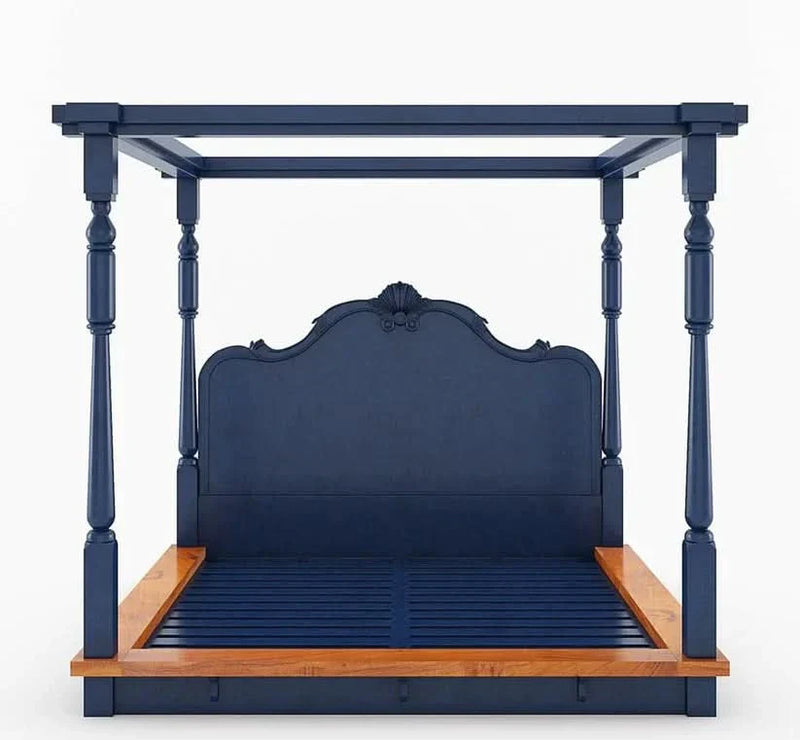 King Size Royal Luxury Solid Wood Four Poster Bed with Classic Carved Headboard