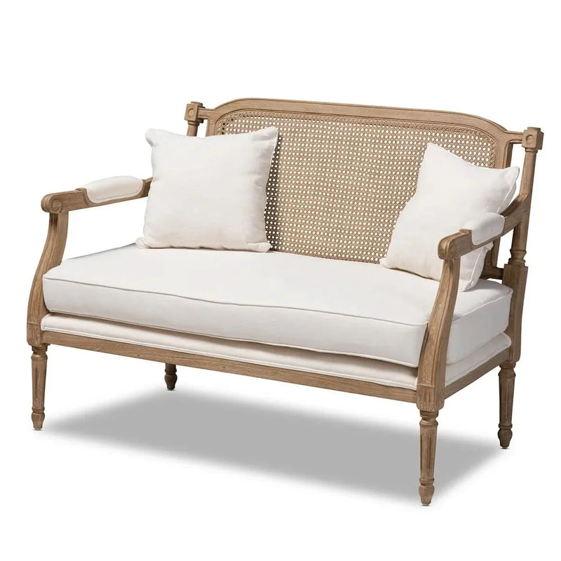 French Provincial Upholstered Whitewashed Wood Armchair