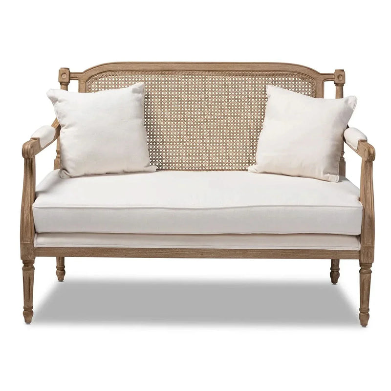 French Provincial Upholstered Whitewashed Wood Armchair