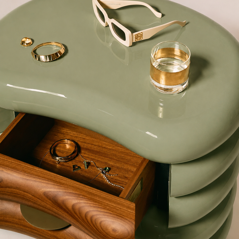 The Orlena Sculpted Bedside Table — Luxury Modern Nightstand with Single Drawer Storage