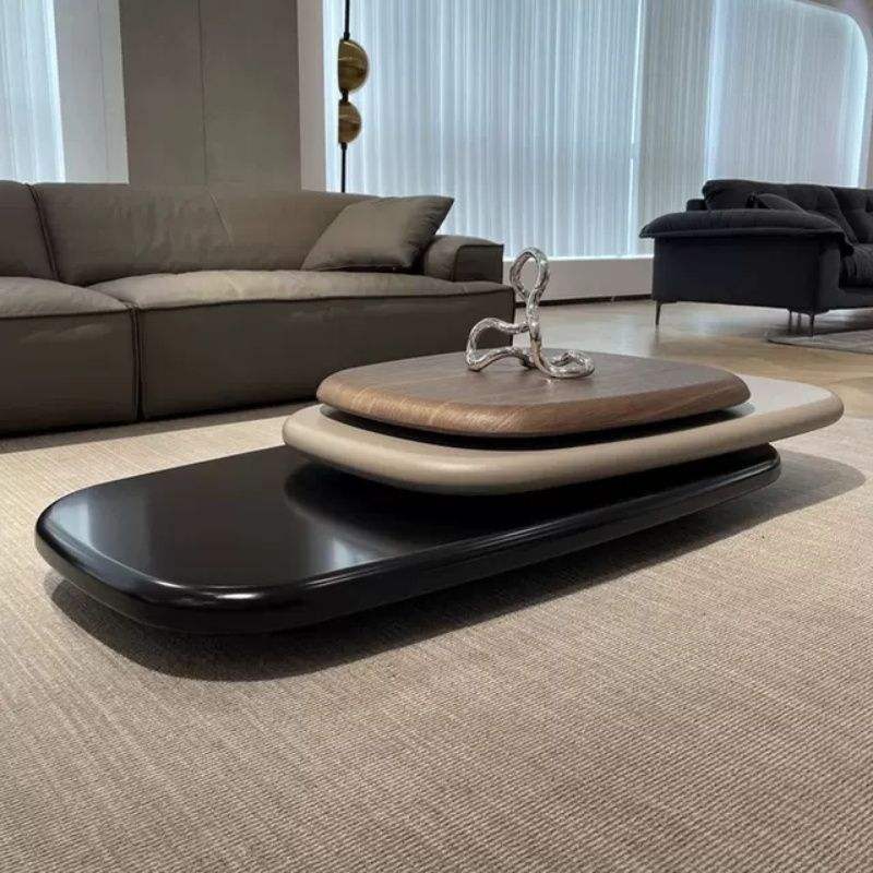 Jumperg Modern Layered Coffee Table with Wooden Top & Contemporary Base