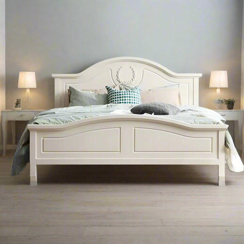 Wooden Empiro Luxury Standard Bed Without Storage For Bedroom (Light Beige)