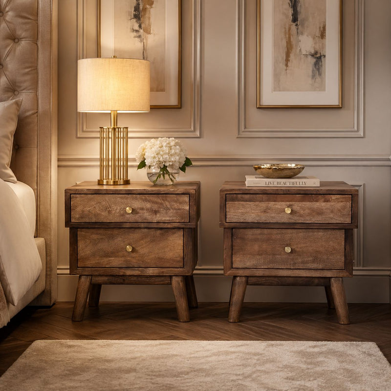 Harvey Wooden Bedside Table - Nightstands - Gharaana