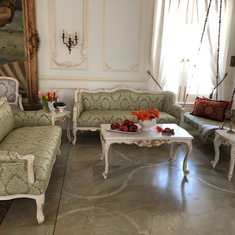 Sofa inspired by Louis XV with serpentine carved back