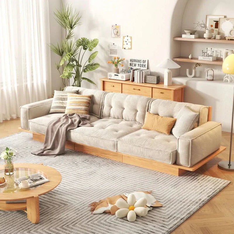 Berry 3 Seater Beige Sofa With Wood Frame - Wooden Empiro