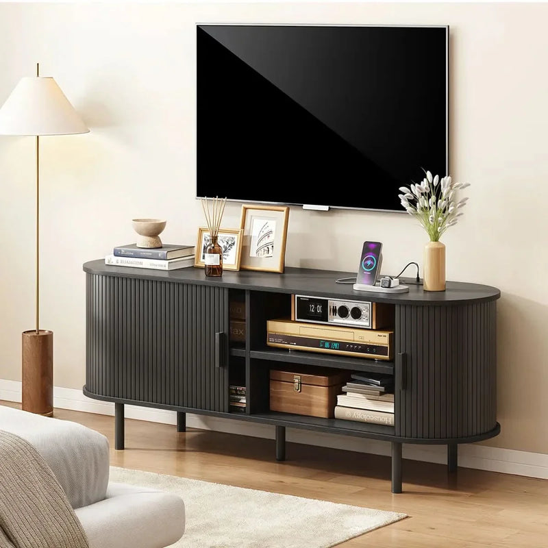 Modern Wood TV Stand with Storage and Shelves - Craft Decor