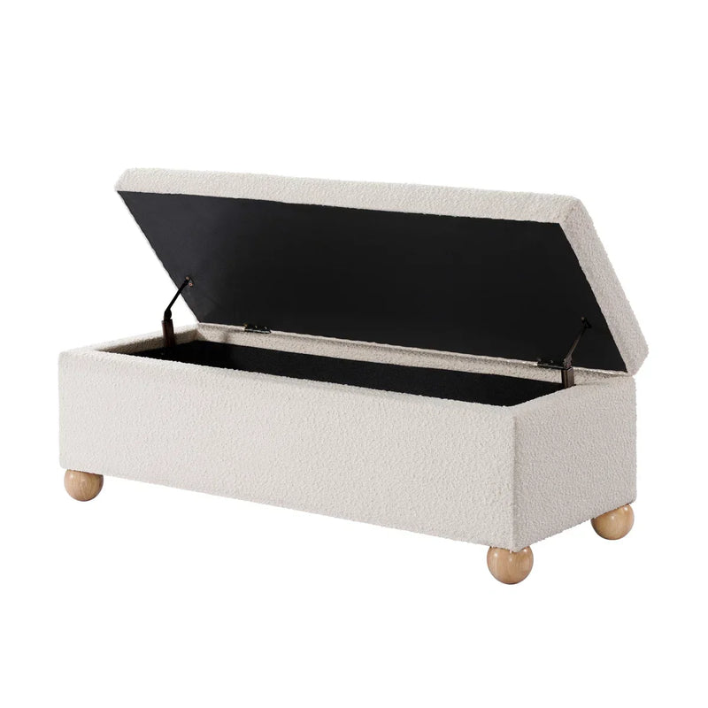 Boucle Storage Bench With Solid Wood Ball Feet - craft decor
