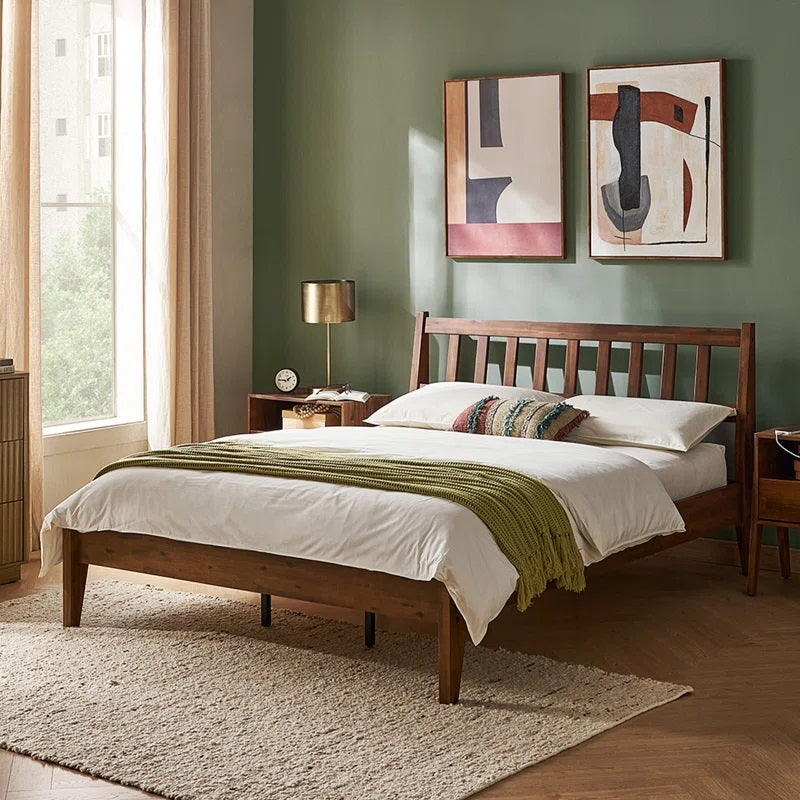 Wooden Empiro Solid Acacia Wood Mid-Century Classic Bed Without Storage For Bedroom (Honey)