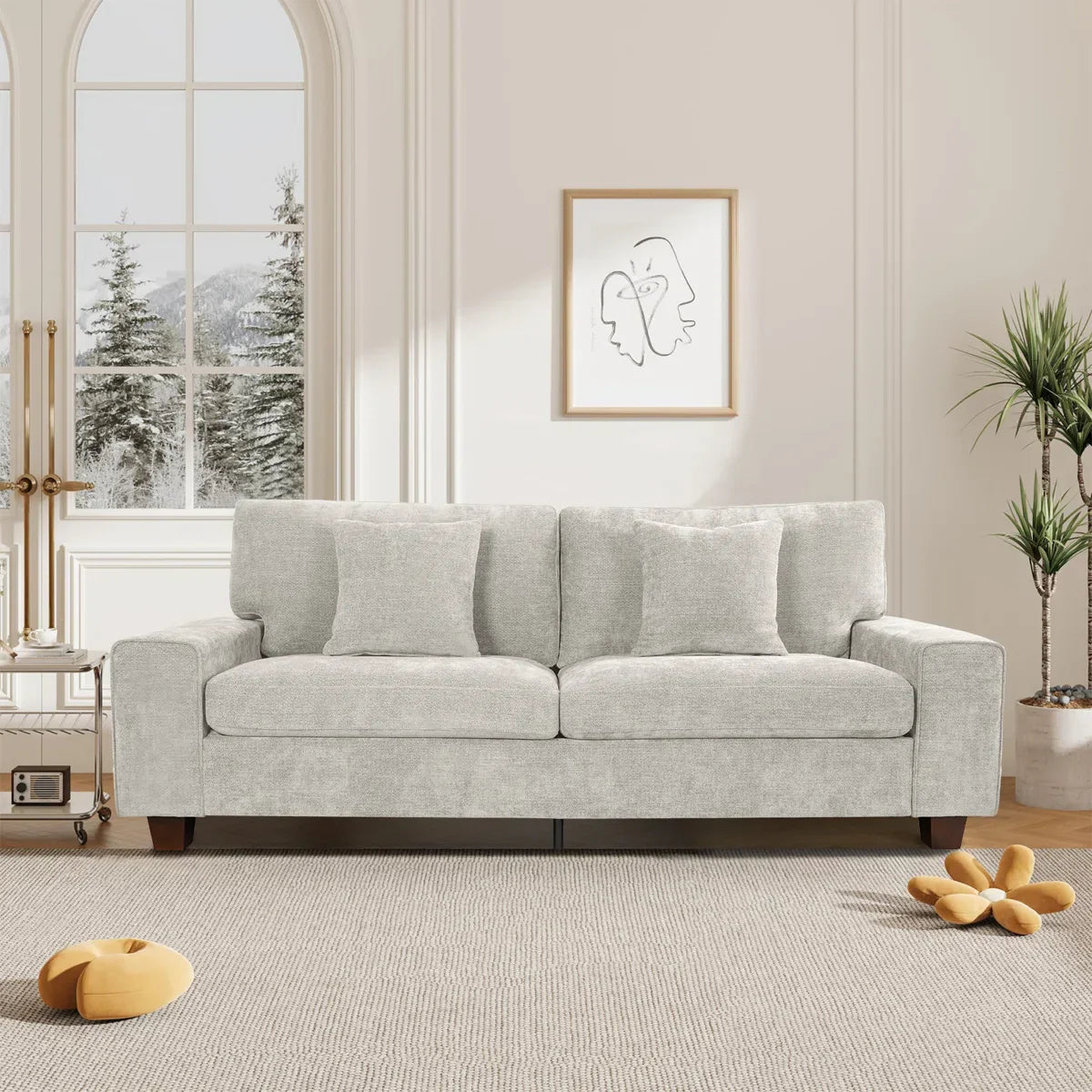 Nikos Modern Style 3 Seater Square Arm Sofa Upholstered Couch