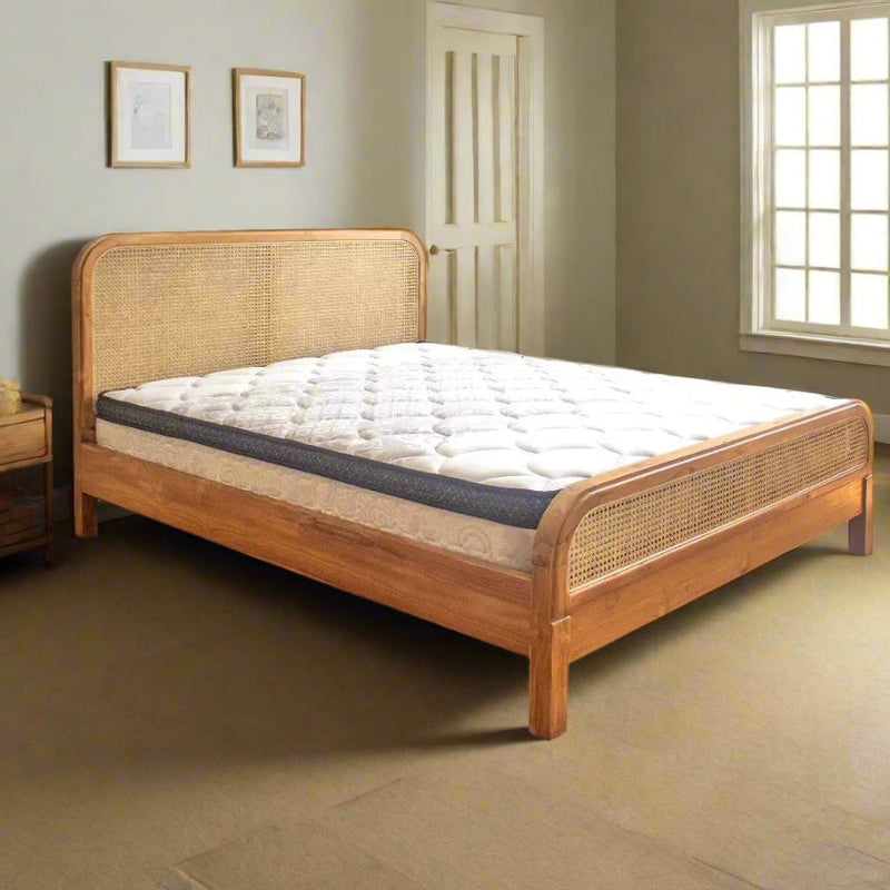 Wooden Empiro Solid Acacia Wood Mid-Century Classic Rattan Cane Bed (Natural)