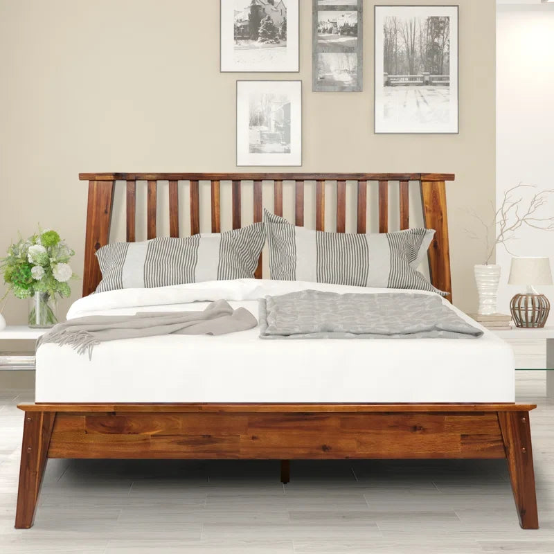 Wooden Empiro Solid Acacia Wood High Chic Bed Without Storage For Bedroom (Honey)