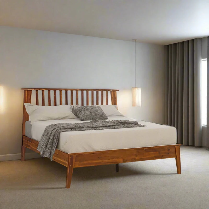 Wooden Empiro Solid Acacia Wood High Chic Bed Without Storage For Bedroom (Honey)