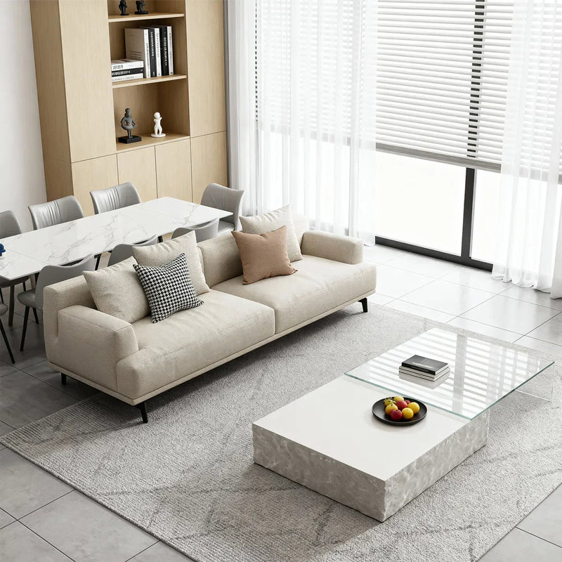 Hipil Modern cotton and linen cushion 3-seater square armrest sofa with pillows