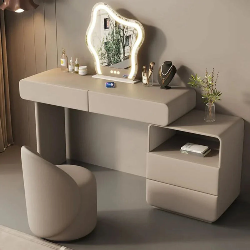 Modern Beige Vanity Table with Storage Drawers