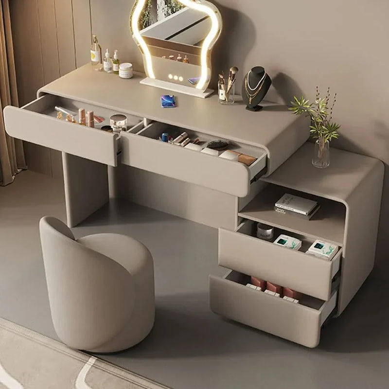Modern Beige Vanity Table with Storage Drawers