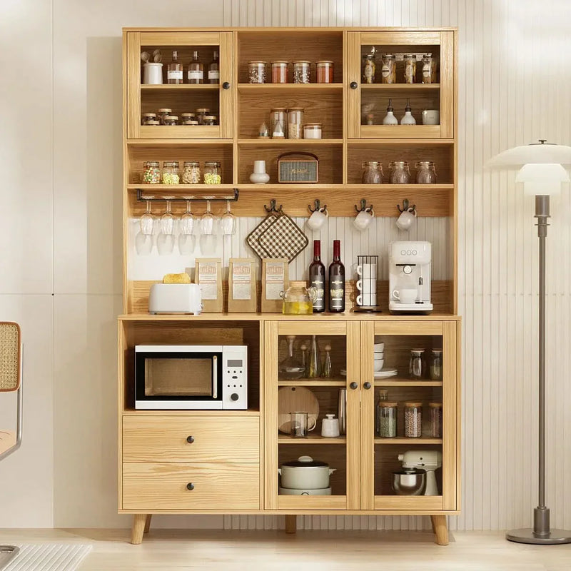 Smallex Kitchen Pantry With Glass Door And Microwave Shelf - Craft Decor