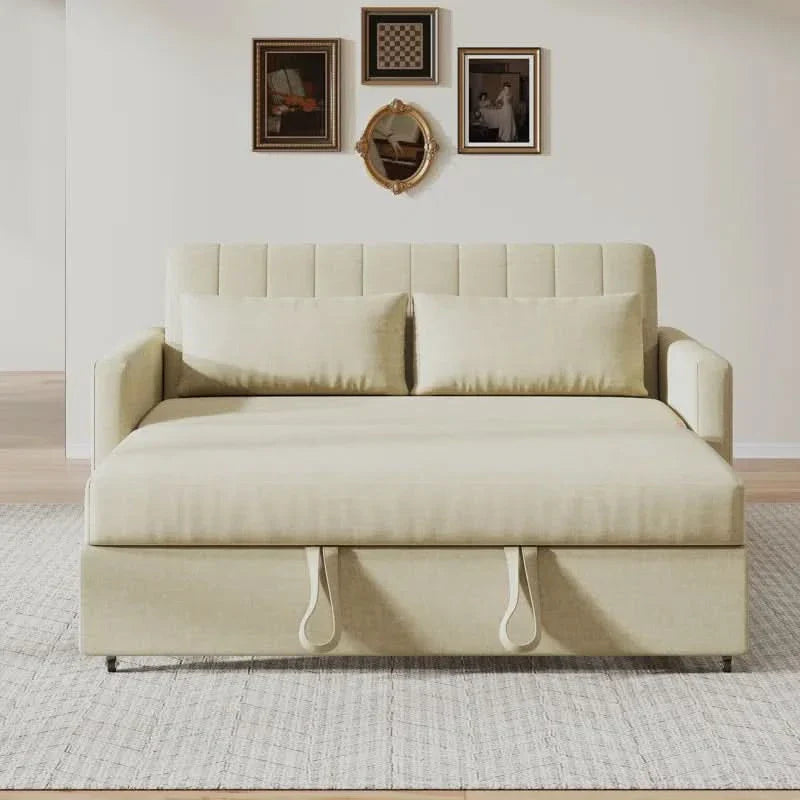 Darkweb Pull-Out Sofa Bed Loveseat with Adjustable Backrest and 2 Soft Pillows - Wooden Empiro