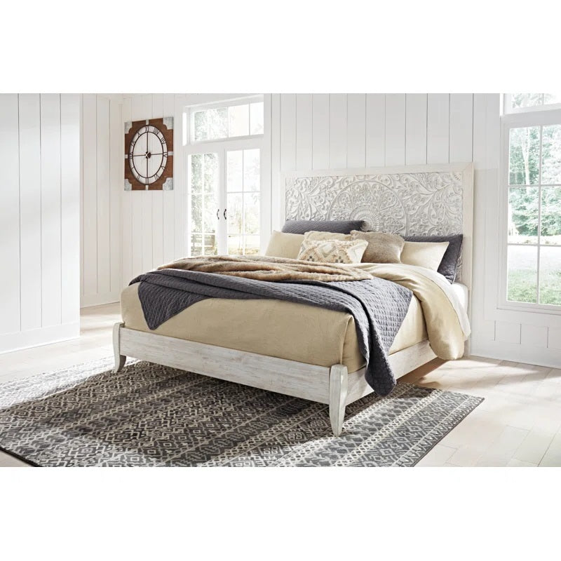 Wooden Empiro Solid Sheesham Wood Luxuries Distressed Hand Carving  Bed, Without Storage