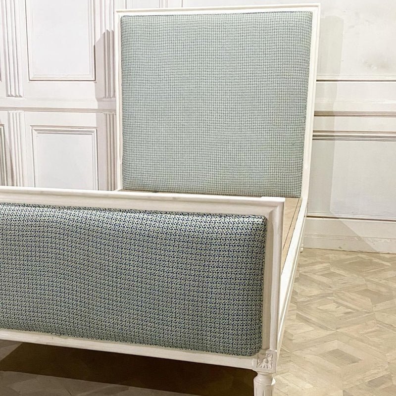 Minimal Louis XVI bed with high headboard
