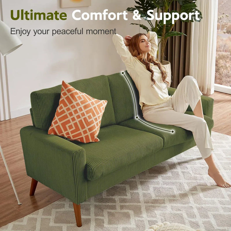 Mid-Century Modern Loveseat Sofa Upholstered Compact Couch with Spring Cushions