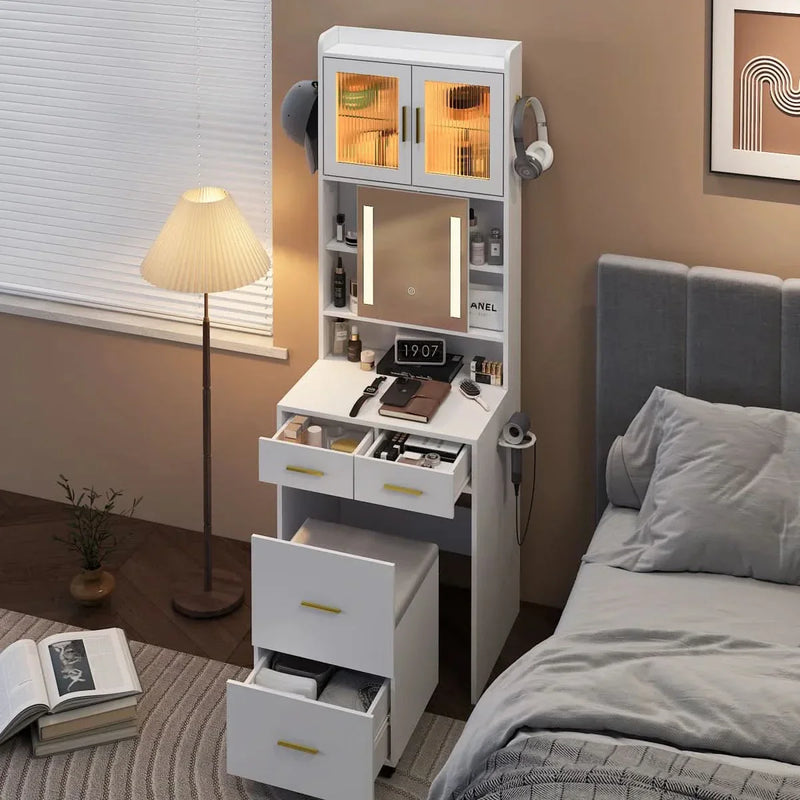 Makeup Vanity Set with LED Lights and Power Outlets