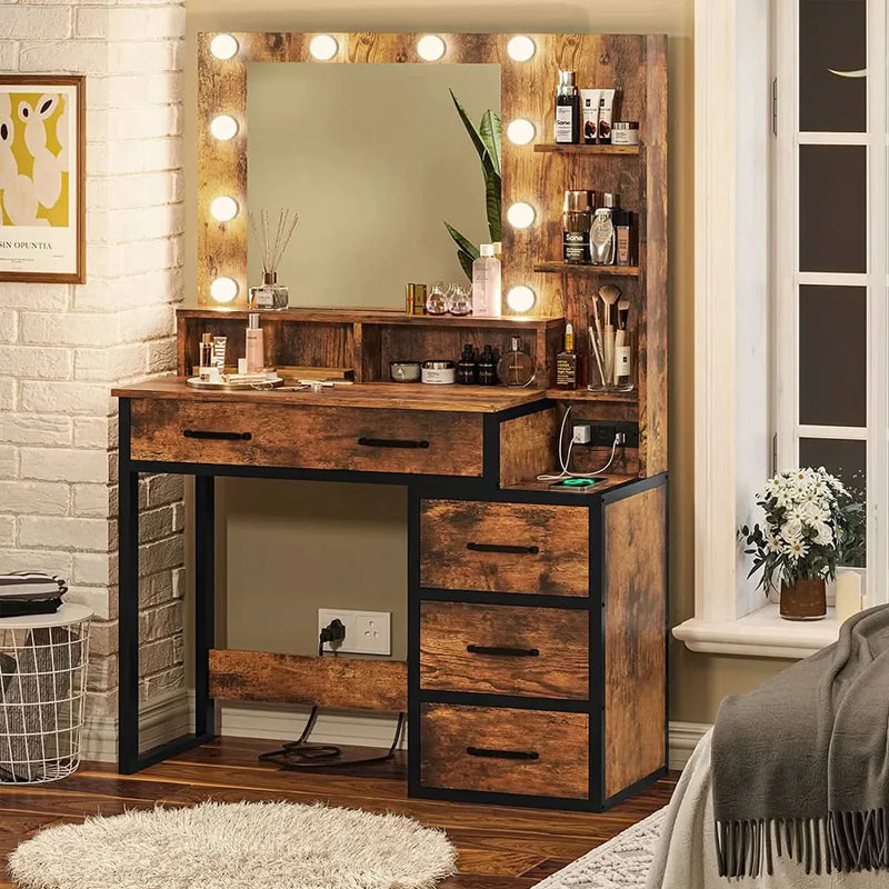 Vanity Table with Mirror, Lights, and Ample Storage