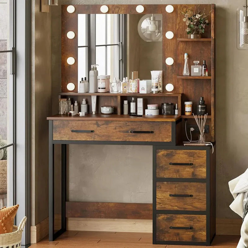 Vanity Table with Mirror, Lights, and Ample Storage