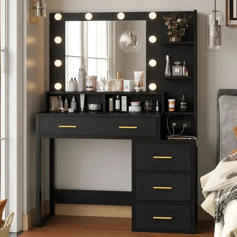 Venette Vanity with Built-In Outlets and Lighted Mirror