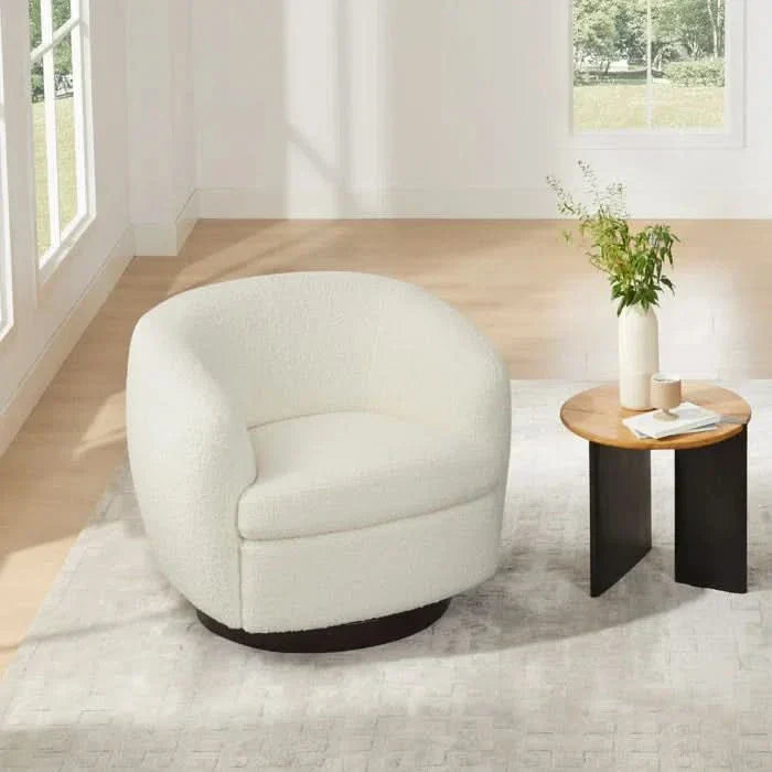Shukrii Upholstered Swivel Barrel Chair for Modern living - Wooden Empiro