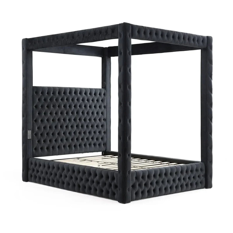 Luxurious Velvet Upholstered Canopy Bed with Speaker & USB Connection